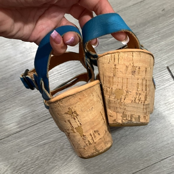 Kork-Ease Turquoise Blue Leather Crossover Slingback Cork Wedge Sandals size 6 - Picture 6 of 12
